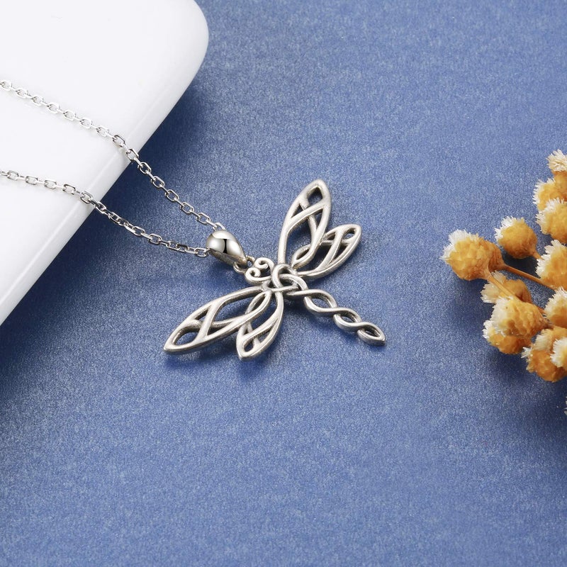 MANBU Sterling Silver Dragonfly Necklace Bracelet for Women Celtic Infinity Dragonfly Pendant Christmas Jewelry Gifts for Nature Lovers (dragonfly necklace) - Image 3